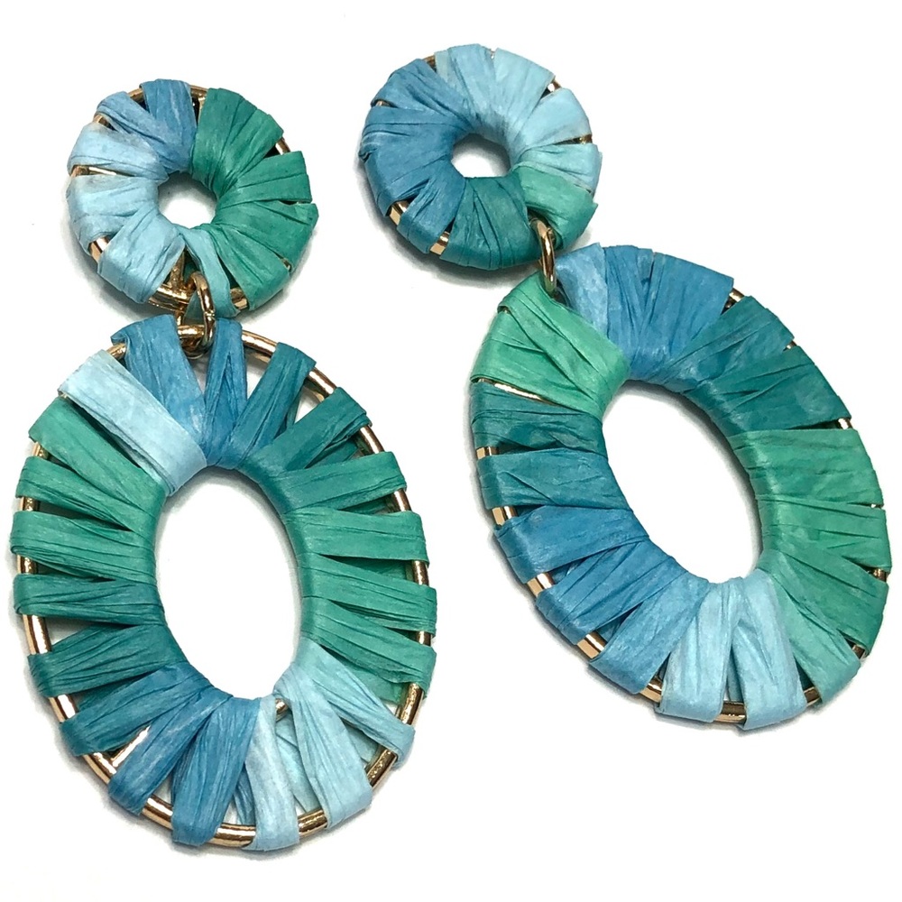 Earrings, Colorful rafia wrapped drop earrings